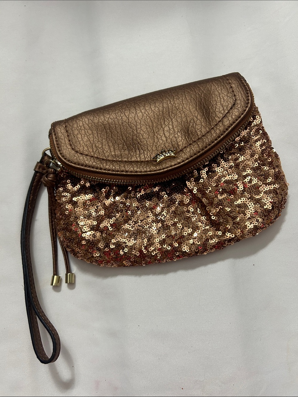Juicy Couture Metallic Bronze Sequin Wristlet Clutch